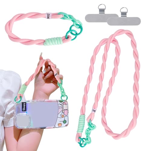 Bztzhm 2 cadenas para teléfono móvil, universales, colores de contraste, trenzadas y pulseras, con 4 soportes de cordón de acero inoxidable para padres, vacaciones, al aire libre, viajes