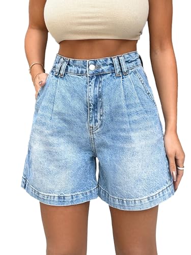 Image of Shasmi Girl's & Women's High Waisted Denim Shorts, 2025 Fashion Vintage Wash, Straight Cut (Short 234)