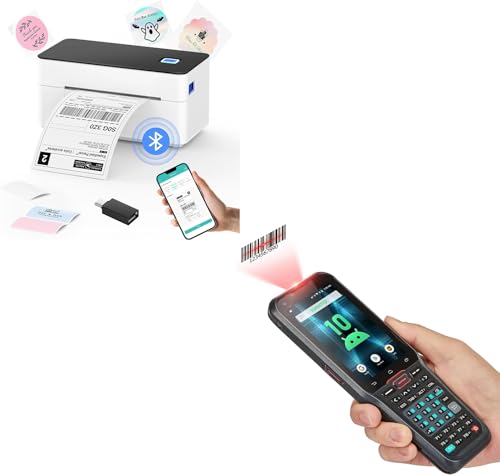 SVANTTO Bluetooth Thermal Shipping Label Printer 4x6 and Android Barcode Scanner with Full Size Numeric Keyboard(A-Z)