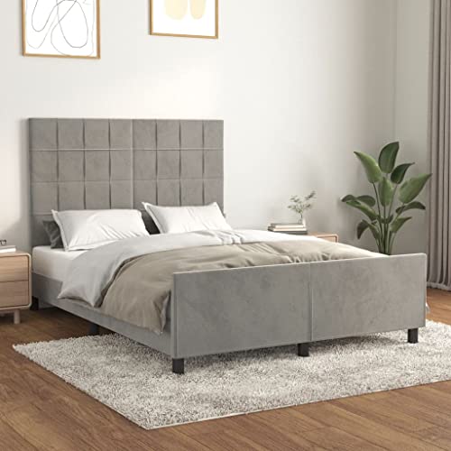 Marco de cama con cabecero gris claro de 54 x 74 pulgadas, terciopelo completo, camas y marcos de cama, 90 libras, cama Queen