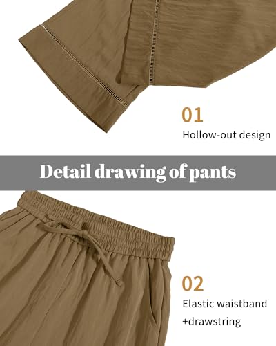 Image of KICZOY Women Flowy Pants Drawstring Waist Wide Leg Palazzo Beach Pants Loose Fit with Pockets