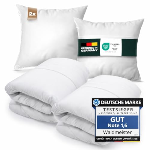 Waidmeister 4-Jahreszeiten Bettenset 135x200 4er Pack - 2X Bettdecke 135x200 4 Jahreszeiten Set mit 2X Kopfkissenkissen - Sommerdecke & Ganzjahresdecke & Winterdecke - Oeko-TEX, Allergikergeeignet