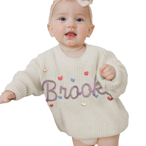 REQTYUI Personalisierter Baby Strickpullover mit gesticktem Namen,...