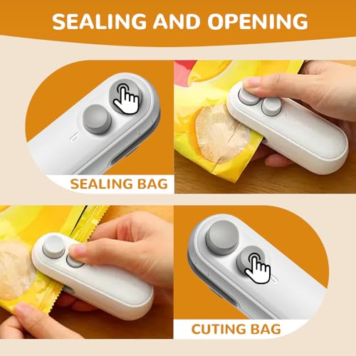Mini Bag Sealer, 2025 Upgraded 2 in 1 Mini Bag Sealer with Cutter and Magnet, Rechargeable Mini Bags Sealer Portable Resealer Machine for Snack Plastic Bags Food Storage Travel (1, White) #3