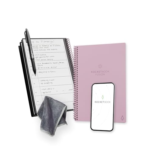 Image of Rocketbook Fusion Reusable Undated Productivity Planner, Executive Size 6x8.8, Pink - Goals, Monthly and Weekly Calendar, Daily To-do List, Lined and Dotted Notes Pages