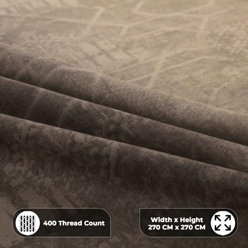 Image of Story@Home Luxe 400 TC Sateen Weave 100% Cotton Bedsheet King 270 cm x 270 cm Ombre Printed Soft Flat Sheet with 2 Pillow Covers 18 x 27 Inch Coffee Brown-Gift Packaging