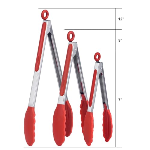 Kitchen Tongs for Cooking Locking Silicone Stainless Steel Buffet Serving Tongs, 7,9 and 12 Inch Non-stick,Heat Resistant 3 Pack - Image 4