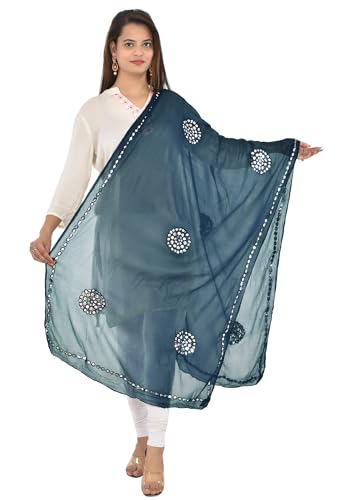 Image of YOUTHQUAKE Plastic Mirror Work Embroidered Chiffon Dupatta for Women & Girls