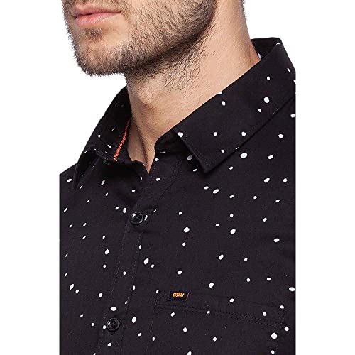 Image of Spykar Mens Cotton Black Printed Shirts