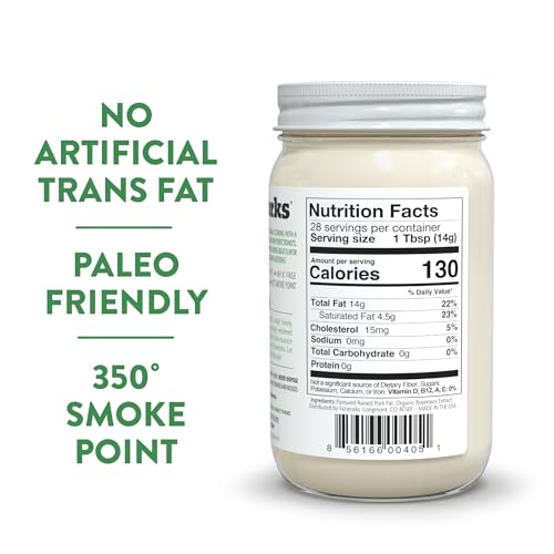 Fatworks Premium Pasture Raised Lard. The Original Non-Hydrogenated Pasture-Raised Lard crafted for Traditional, Keto, and Paleo Chefs. Artisanally Rendered, WHOLE30 APPROVED, Glass Jar, 14oz.