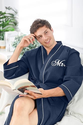 AW BRIDAL Mr and Mrs Waffle Knit Robe Set for Wedding Anniversary, Personalized Matching Robes for Couples, Women and Men3