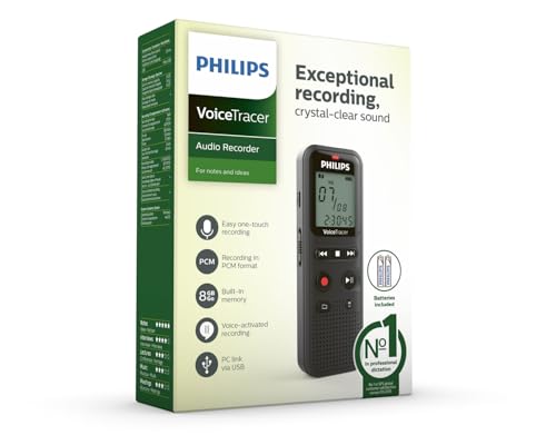 Philips VoiceTracer 8 kHz noir dictaphone compact pour enregistrement audio