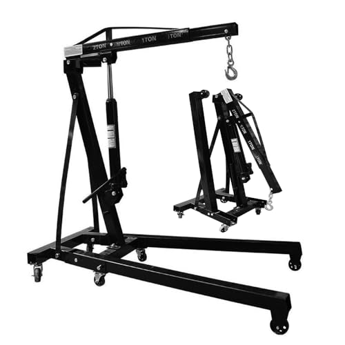 Alza Motori Idraulico da Officina 2000 kg,Gru Pieghevole Ripiegabile con 6 Ruote, Braccio Regolabile in 4 Posizioni, Gancio in Acciaio,per Sostituzione Auto in Garage