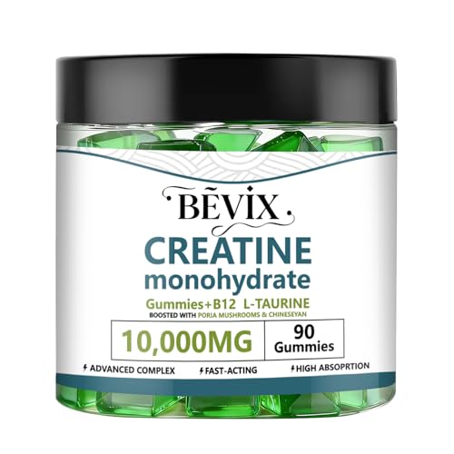 BEVIX Creatine Gummies, Potent creatine monohydrate Gummies,for Energy Boost, Increase Strength and Build Muscle,withL-Taurine, B12 Gluten-Free, Sugar Free,90Count