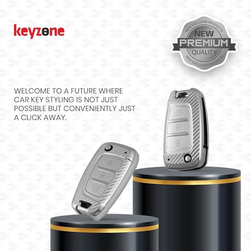 Image of keyzone Silverstar TPU Car Key Cover with Keychain for Compatible for Hyundai venue, i20, Kona, Verna 2018 Onwards 3 Button Flip Key. (compare key shape before order) (Silver)