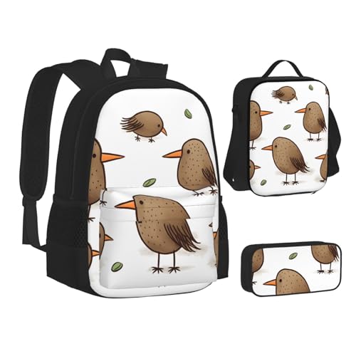 Sac à dos oiseaux Kiwi ensemble 3 pièces noir en taille unique réglable - 2