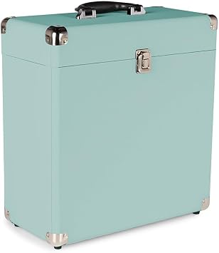 Audizio RC32 Vinyl Record Storage Case - Stylish LP Storage Case, Durable Record Case Holder with Soft Flannel Lining, Holds 30-35 Records, Sturdy Handle, Metal Latch & Hinge, Light Blue Finish
