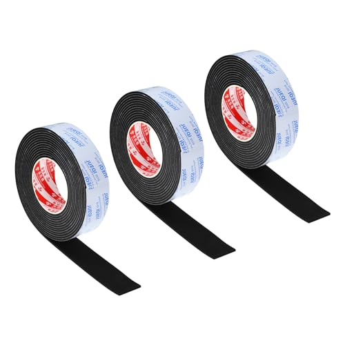 PATIKIL Nastro Schiuma EVA Singola Faccia 1-9/16L x 1/8T x 16.4Piedi 3Pz Striscia Tenuta Schiuma Doppio Uso Guarnizione Isolamento Impermeabile Strisce Schiuma Adesiva Porte Nero