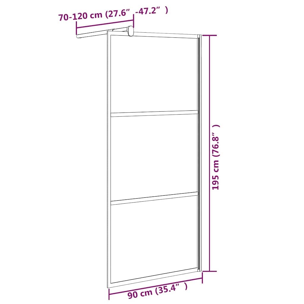 Ścianka prysznicowa Walk-In 90 x 195 cm półmatowe szkło ESG czarne z aluminiową ramą, regulowana, ochrona przed pryskaniem, stabilny drążek podporowy, nowoczesna ścianka działowa