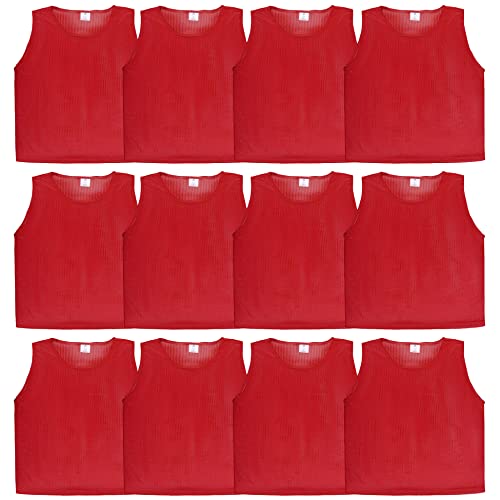 Athllete Duramesh penny jerseys for kids (12 Pinnies) - Kids Youth and Adult Pinnies, Numbered Penny Jerseys for Soccer, Basketball, FootballL (Red, Medium)