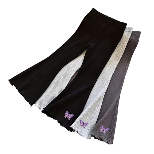 3 Pack Girls Flare Leggings Casual Bootcut Pants Butterfly Pattern Kids Bell Bottoms Yoga Dance Trousers for 4-7 Years
