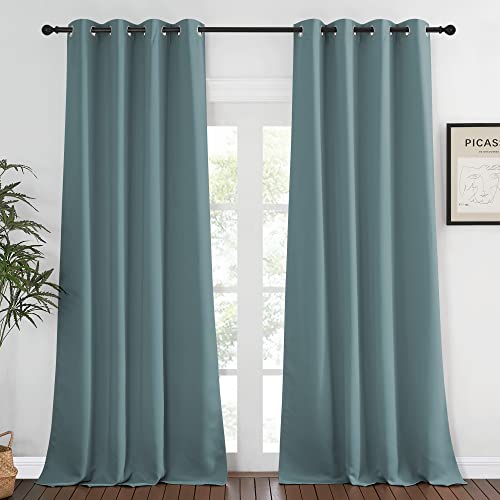 NICETOWN Blackout Greyish Blue Curtain 95 inches Long, Energy Saving Thermal Drape Grommet Sound Reducing Light Blocking Window Treatment for Bedroom, 1 Panel, W52 x L95