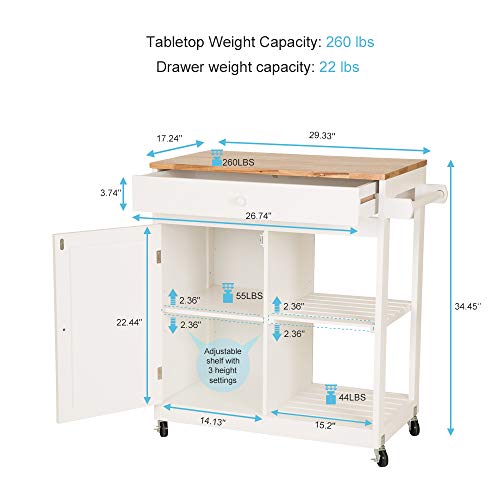 image for glitzhome Kitchen Island on Wheels Portable White Rolling Kitchen Cart