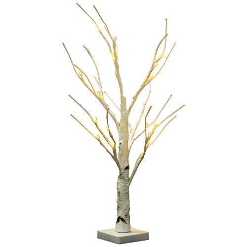 Preisvergleich Produktbild MOOUK Birkenzweig-Baum-LED-Licht, weiße Zweige, batteriebetriebene Tischlampe, Beleuchtung für Zuhause, Weihnachten, Party, Hochzeit, Innen- und Außenbereich, Dekoration (11 x 11 x 60 cm)