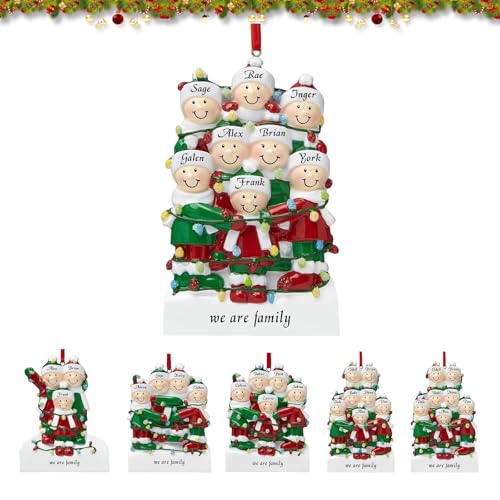 2024 Nombre de la Familia Personalizada Adornos de Navidad,Nombre Personalizado Adornos del árbol de Navidad,Adornos de Resina para el árbol de Navidad,Adornos Navideños Familiares con 3-8 Nombres