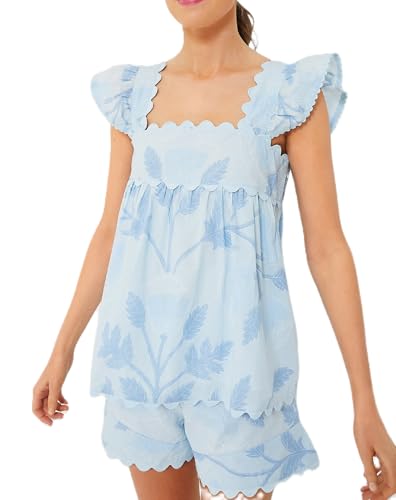 Image of ROAONOCOMO Women Summer Floral Pajama Set Ruffle Trim Cami Top Coquette Pj Set Gingham Babydoll 2 Piece Shorts Outfit