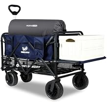 Collapsible Double Decker Wagon with Tailgate, Heavy Duty Foldable Wagon with All-Terrain Big Wheels, Beach Cart for Camping, Sports, Shopping, Garden Dark Blue