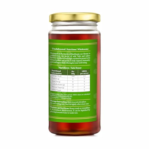 Image of TruSoul Pure & Natural Tulsi Honey 500g | Wild Forest Sourced | Natural Immunity Booster | Raw & Unprocessed Honey | No Adultration | Glass Jar | Lab Certified (Pack of 3)