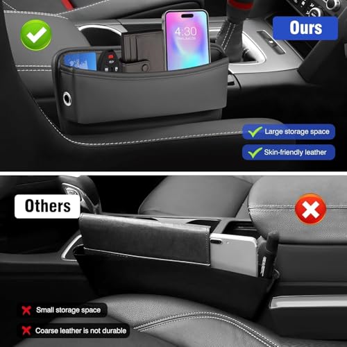Image of Automaze Car Seat Gap Filler Organizer, Premium Leather Seat Gap Filler for Car Truck SUV, Universal Seat Gap Storage Box, Adjustable Car Seat Storage Box for Phones, Glasses, Wallets, Keys (Black)