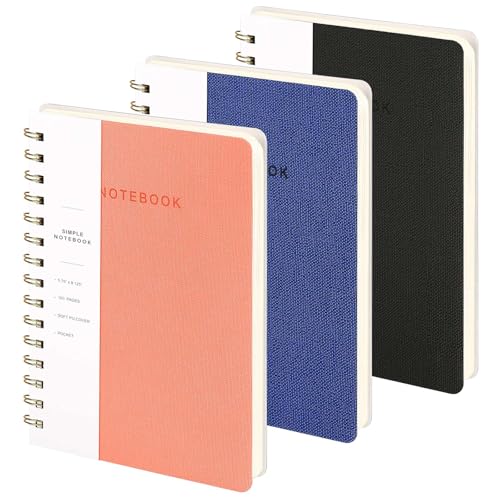 Image of Spiral Notebook-5.75 inch x 8.125 inch College Ruled Journal with Inner Pockets and 160 Pages,PU Leather Cover Business Journal, Twin-Wire Binding Notebook Perfect for Office & Home School Supplies 3 pack Pink /NavyBlue /Black
