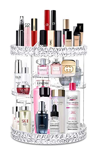 360°Rotating Makeup Organizer,DIY Adjustable Makeup Carousel Spinning Holder Storage Rack Cosmetic Organizer Makeup Shelf,Make Up Organizers Storage for Dresser Bedroom Bathroom Transparent