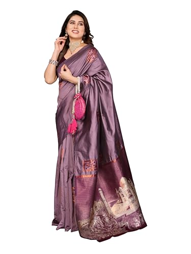 Image of Sidhidata Women's Kanjivaram Banarasi Soft Silk Saree With Unstitched Blouse Piece (Silk Box Flower)