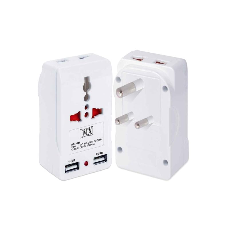 MX 3 Pin Multiplug Socket with USB Charger 10A Power Plug Converter // 2pin & 3pin Universal Socket Adapter with Dual USB Charger Socket (Multi Socket Plug)(White, Pack of 1) (B0D1JYS9RR) Amazon Price History, Amazon Price Tracker