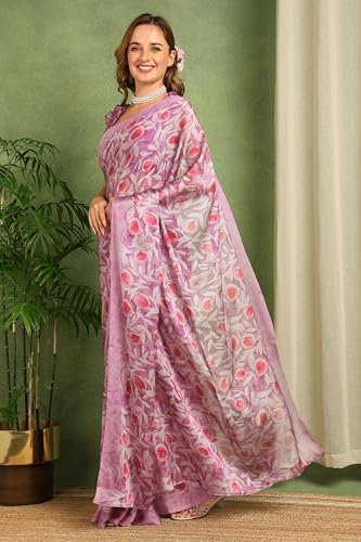 Image of MIRCHI FASHION Women Saree Floral Printed Chiffon | Breathable Lightweight Summer Sari for Office and Daily Use with Unstitched Blouse (Available in 20 Styles)