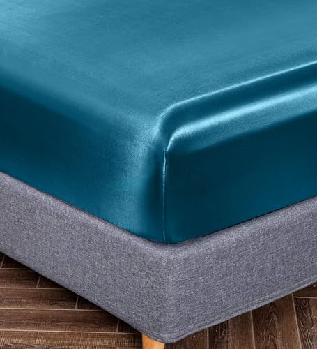 Image of COOLBEDS Satin Elastic Fitted Sheet & 2 Pillow Covers (Single, Teal)