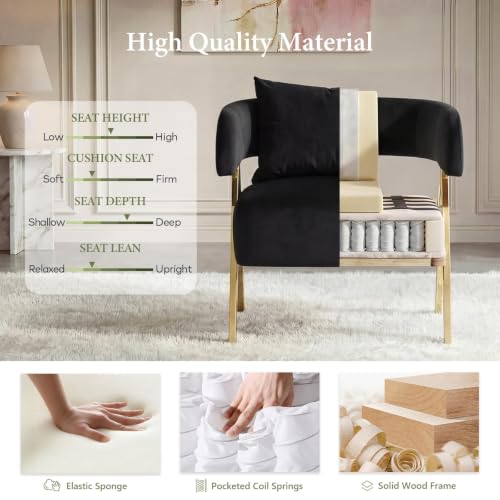 Image of Modern Velvet Dining Chairs Set of 4 with Arms and Gold Metal Legs, Black