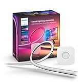 Consigue un degradado de luz reactiva y colorida combinando perfectamente a la vez varios colores en una sola tira led.Monta la tira de luz Hue Play gradient lightstrip en la parte posterior de tu monitor de 32"-34" con los accesorios de montaje incluidos. Empieza a sincronizar con la aplicación de escritorio Hue Sync para ver la acción en pantalla sincronizada en la luz. Hue Bridge incluido.