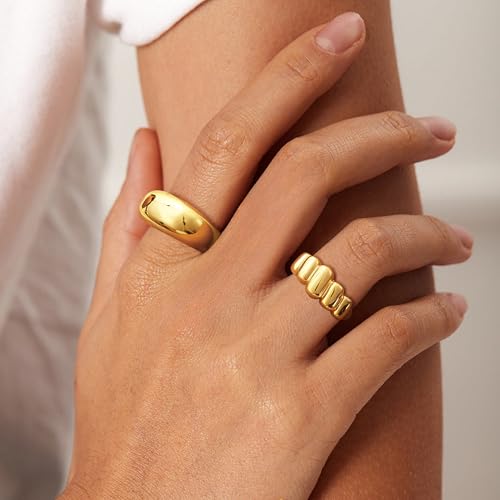 Rings for Women Non Tarnish - Stackable Rings Set Trendy 14K Gold Plated Chunky Thumb Knuckle Cubic Zirconia Stack Ring Size 6-10 for Women Dainty Gold Jewelry Gift