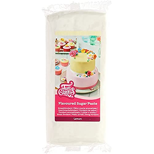 FunCakes Fondant de Sabor Limón, textura suave, fácil de extender, pasta de azúcar, perfecto para tartas, cupcakes y galletas. Halal, Kosher y sin gluten. 1 kg