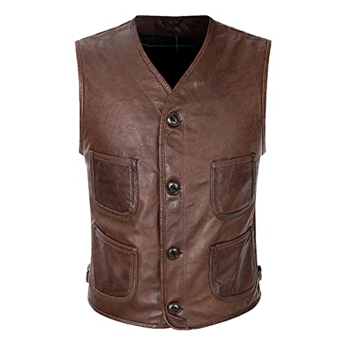 Chaleco de cuero de los hombres chaqueta de cuero sin mangas vintage marrón caoba XXXL
