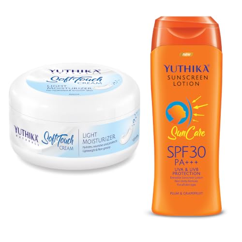 Image of Yuthika Soft Touch Face Cream 300ml & Sunscreen Lotion SPF 30 PA+++ 100ml - Hydrating Moisturizer for All Skin Types, UVA & UVB Protection, Non-Sticky, 24H Hydration