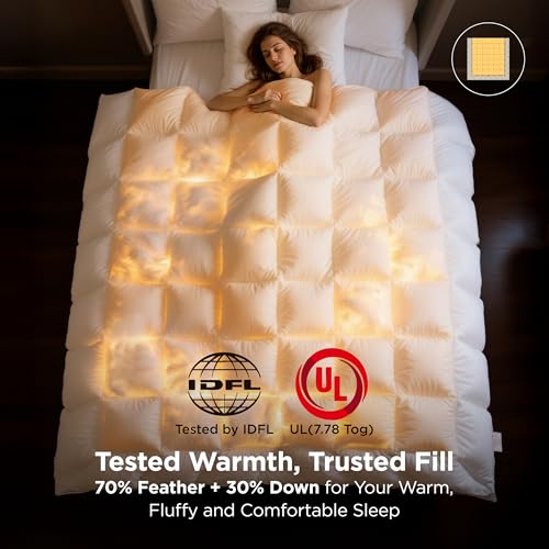 Image of Bedsure PureWoven Feather Down Comforter Queen Size, All Season Duvet