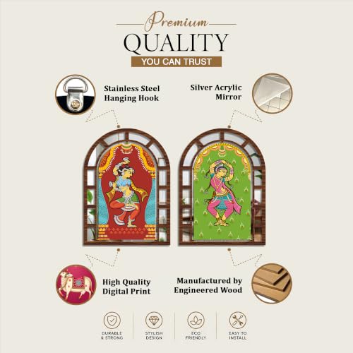 Image of Artvibes Indian Dancer Decorative Wall Hanging | Ethnic Jharokha Mirror Wall Hanging for Living Room, Hall, Bedroom, Lobby, Dining Area & Entrance | Gift (WHJ 12041N), Set of 2