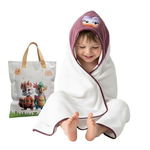 Image of Ultra-Soft Baby Hooded Towel - Coral Velvet Wrap Your Little One in Softness and Joy, Hypoallergenic & Super Absorbent Bath Wrap for Newborns & Toddlers |Cute Animal Design(0-5 Years)(White&Purple)