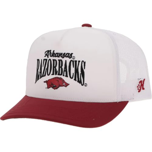 HOOEY Men's University of Arkansas Officially Licensed Collegiate Adjustable Snapback Hat w/Razorbacks Logo Crimson/White