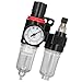 Air Compressor Filter Regulator and Lubricator AFC2000 - G 1/4 Inch Port Aluminum Alloy Oil Water Separator for Pneumatic Tool Systems and Industrial Compressed Air Applications